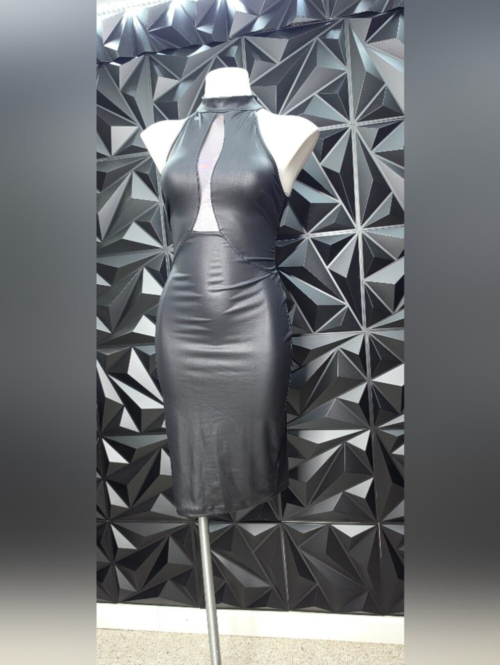 a'gaci Black Faux-Leather Halter Midi Dress